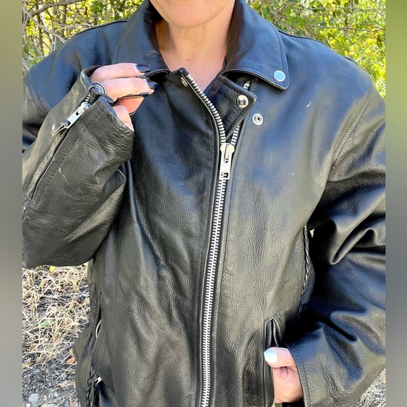 Vintage Retro Y2K Black Leather Motorcycle Riding Jacket With Removable Lining - Picture 5 of 12